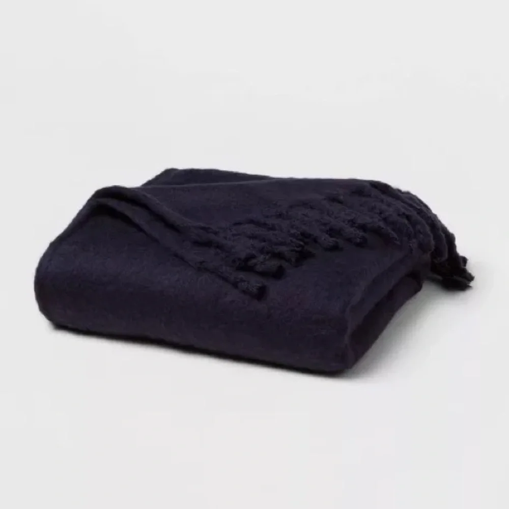 NWT THRESHOLD Faux Mohair Throw Blanket in Navy